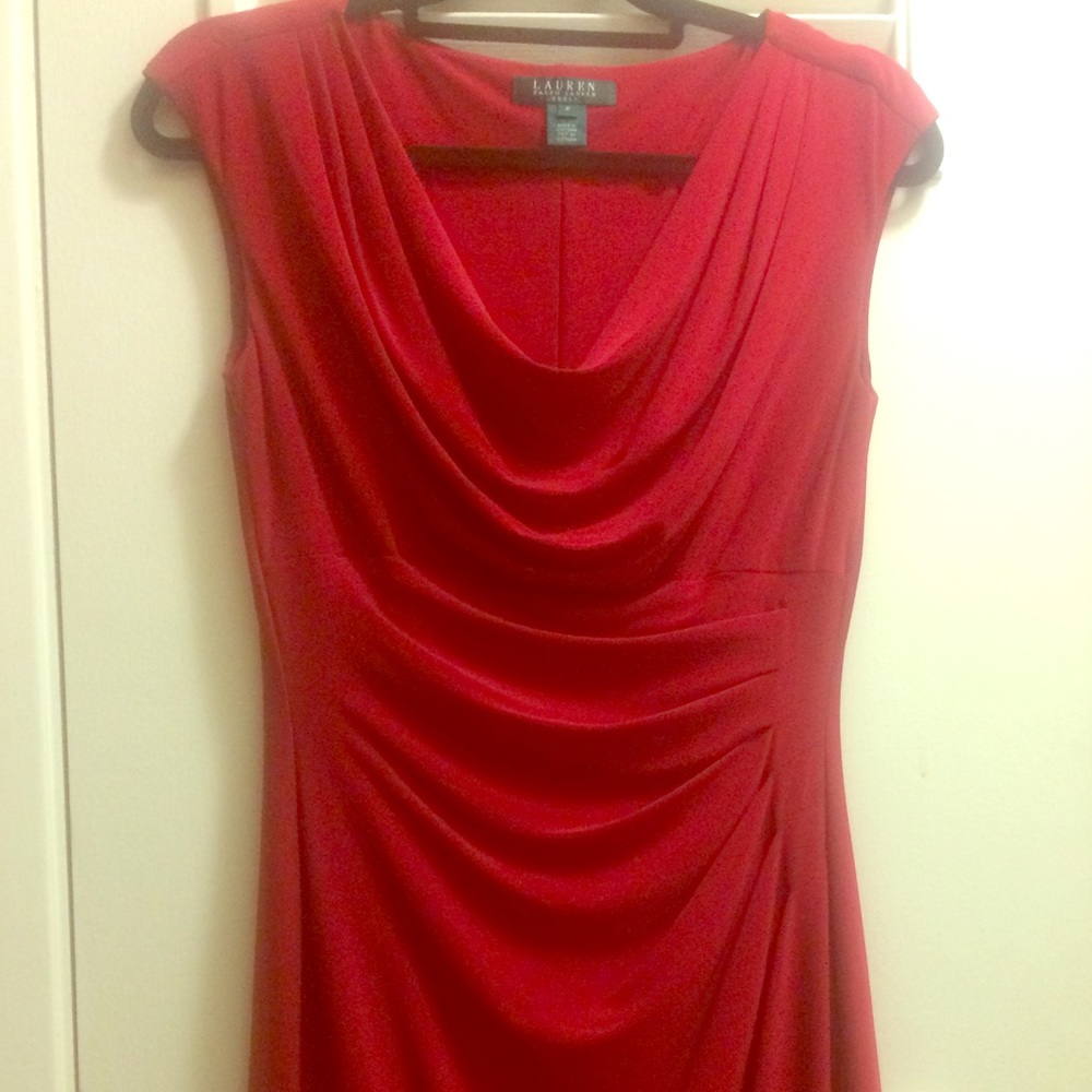 Lauren by Ralph Lauren red draped bodycon dress